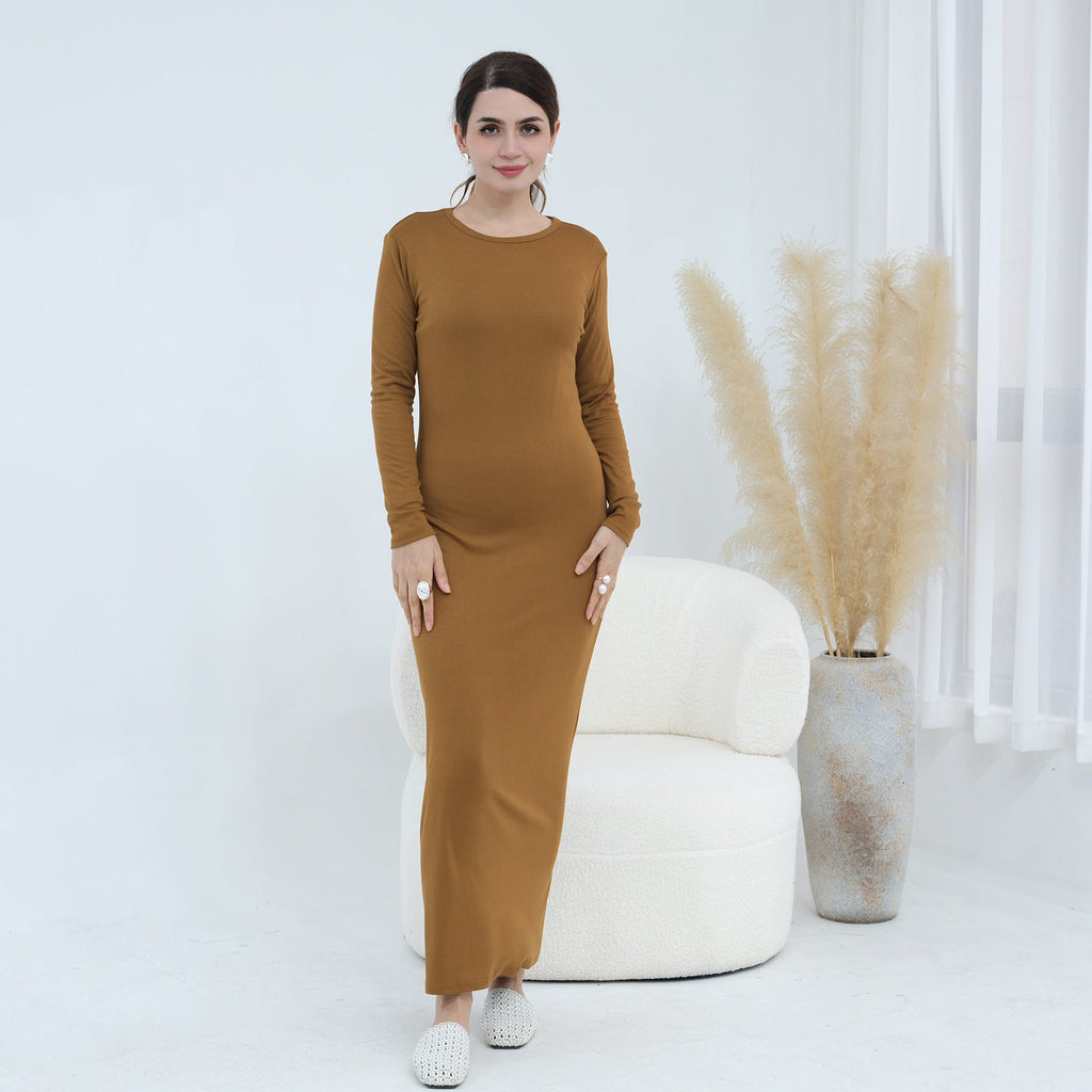 Plus-size Stretchy Long-sleeve Slip Dress