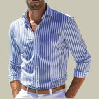 Ins Stripe Printed Long Sleeve Shirt Men Fashion Casual Lapel Button Top Clothing