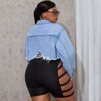 Women's Long-sleeve Ripped Denim Jacket