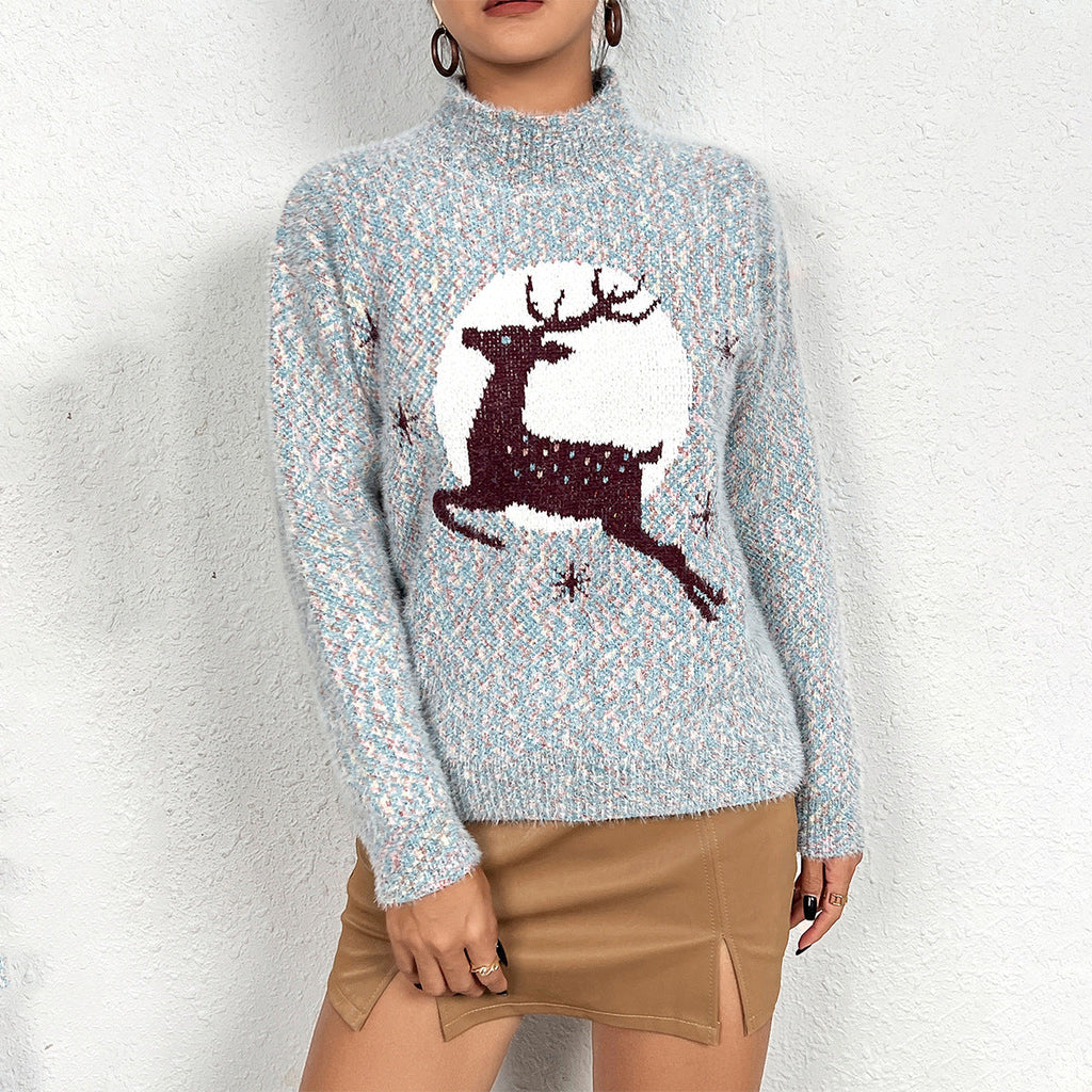 Women's Casual Christmas Half-Neck Pullover Jacquard Top