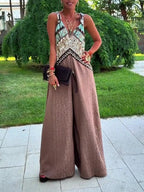 Ethnic Print Paneled Sleeveless Wide-Leg Jumpsuit