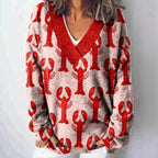 Floral Pattern Printed V-neck Long Sleeve Casual Sweatshirt