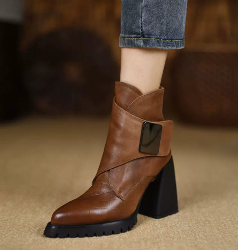 Retro Soft Sole Chunky Heel Ankle Boots For Women