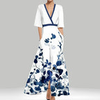 Fashion Print Half-sleeve V-neck Dress Temperament Slim Tight Waist Dresses For Women