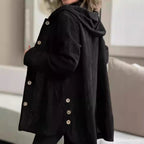 Women's Corduroy Hooded Jacket Fashion Warm Pockets Button Mid-length Top Casual Fall Winter Outwear Clothing