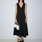 Women's Stylish & Elegant Solid-Color V-Neck Button-Up Dress