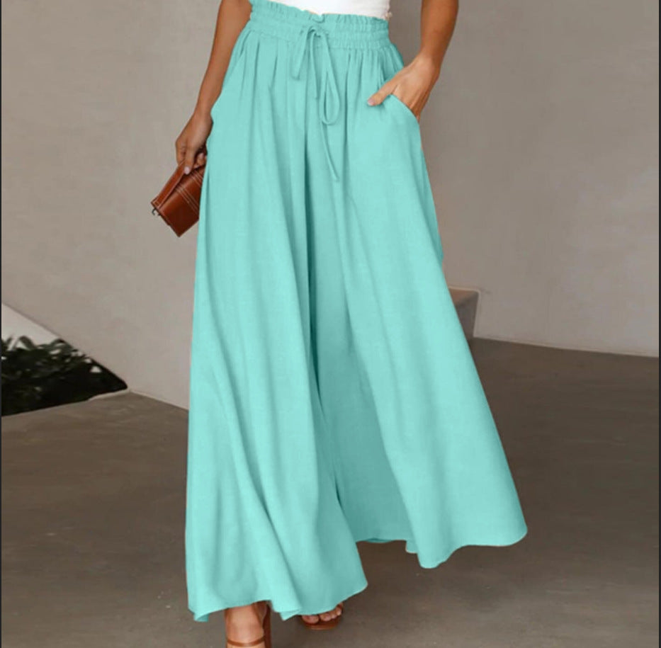 Women's Fashion Wide Leg Elastic Waistband Wide Leg High Waist Long Dress Pants