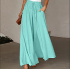 Women's Fashion Wide Leg Elastic Waistband Wide Leg High Waist Long Dress Pants