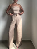 Solid Color Suspender Top & High Waist Pants Set