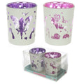 Set of 2 Fairy Garden Glass Tea Light/Votive Holders