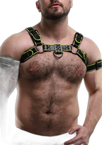 ruff GEAR Leather Bulldog Reflector Harness Black Neon Yellow