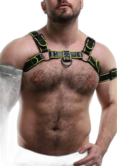 ruff GEAR Leather Bulldog Reflector Harness Black Neon Yellow
