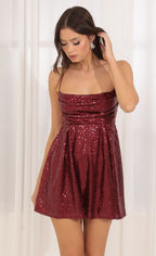 Sexy Strappy Sequin Bow Contrast-color Dress For Women