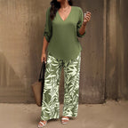Women's Casual V-Neck Long-Sleeve Pants Set With Digital Print