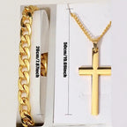 Men's Business Fashion Three-eye Single Calendar Steel Watch Bracelet Cross Bracelet Suit