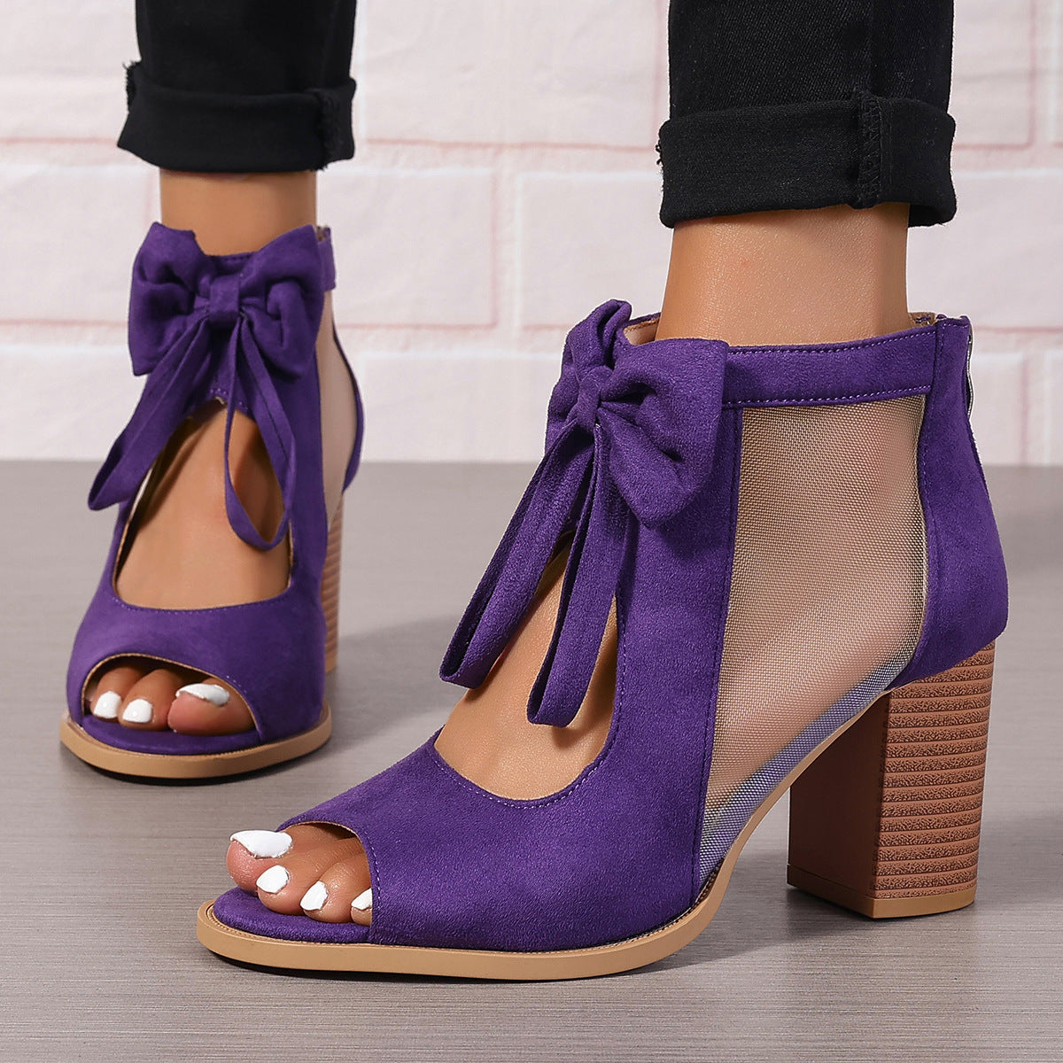 Platform Chunky High Heels Women's Sandals Bow Decoration Open Toe Block Ankle Strap Sandals For Dress Bridal Party Shoes