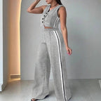 Fashionable Sleeveless Cropped Pants Suit With Pockets