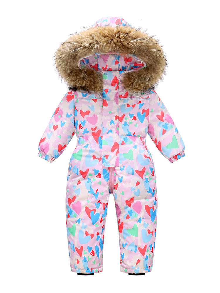 New-style Winter Down Jacket Thickened Children's One-piece Ski Suit