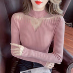 MeshPanel HalfHigh Neck Knitted Base Sweater For Women SlimFit Innerwear Stylish Top