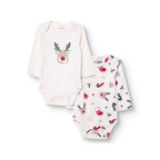 HelloBaby Boys 2-Pack Long Sleeve Bodysuits Christmas Envelope Neck Long Sleeve - Ecru