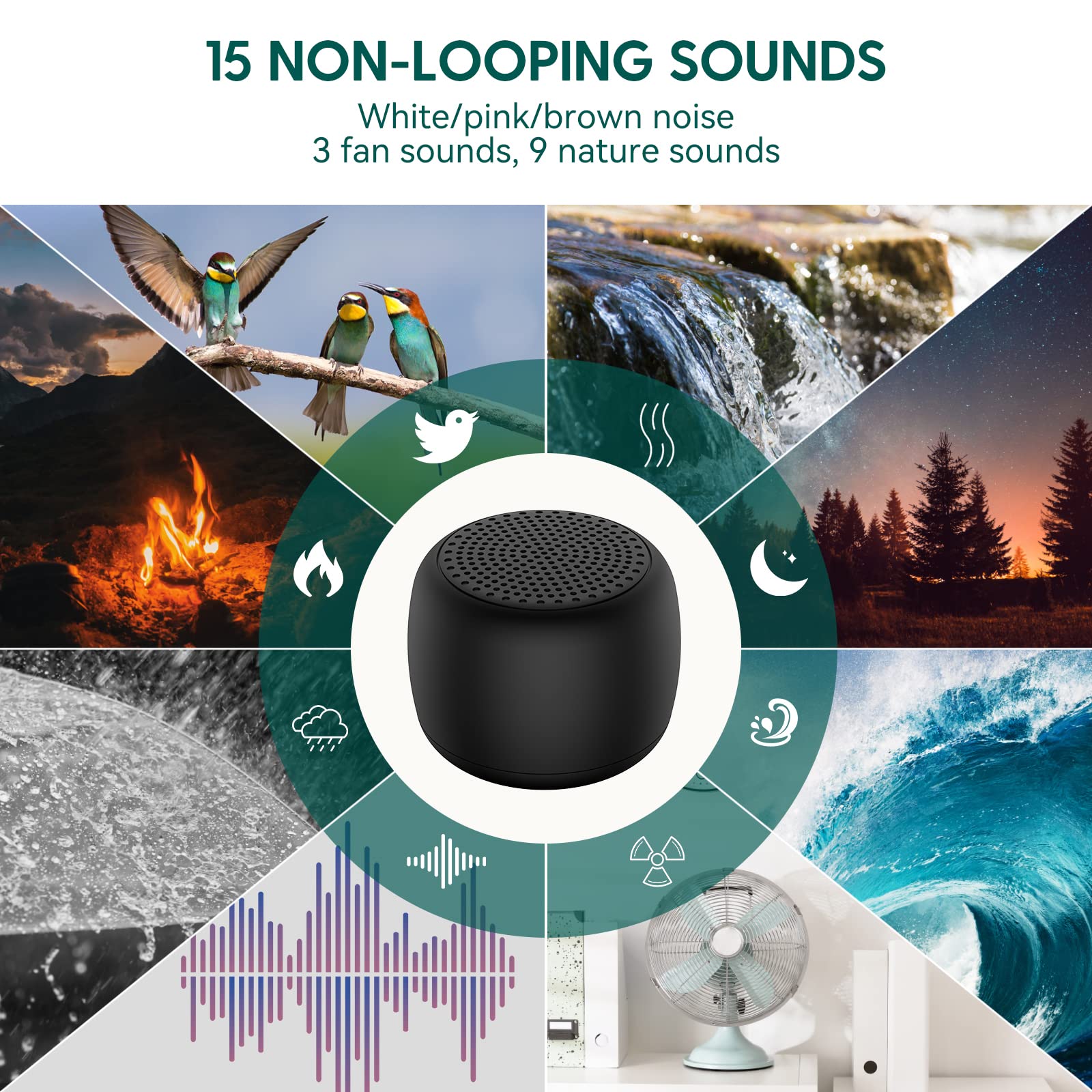 BABELIO Mini White Noise Machine — 15 Sounds, Portable & Travel-Friendly (2-Pack)