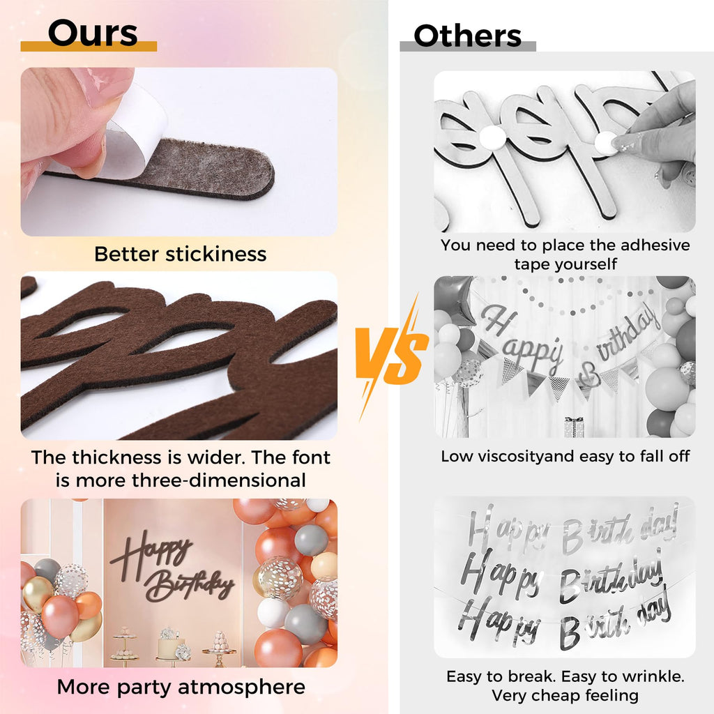 Babenest Brown Felt Happy Birthday Sign – Reusable Backdrop Banner