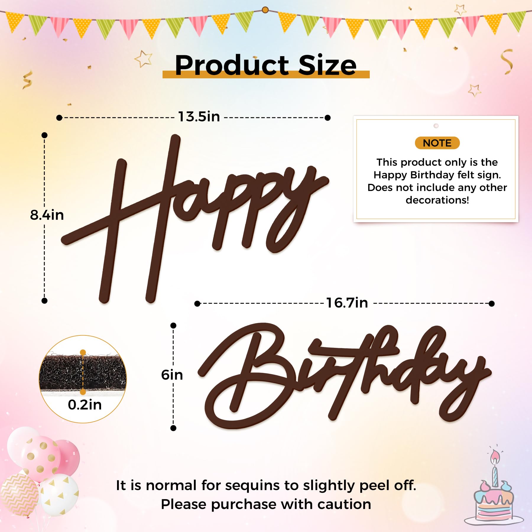 Babenest Brown Felt Happy Birthday Sign – Reusable Backdrop Banner