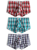 Mens Plaid Front Pouch Boxer Shorts