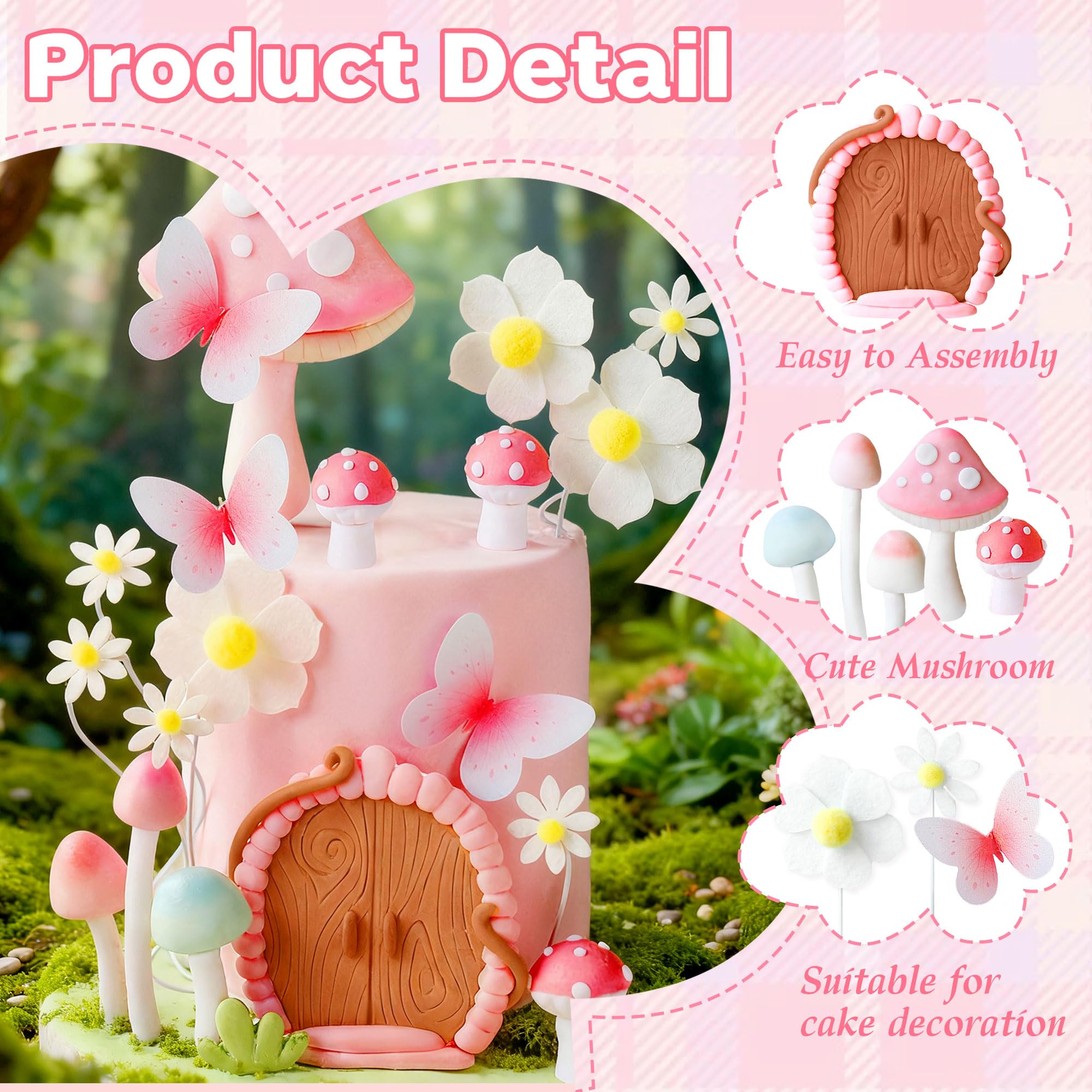 Bach and Boujee Pink Mushroom Cake Topper Set – Fairy Garden Party Decor