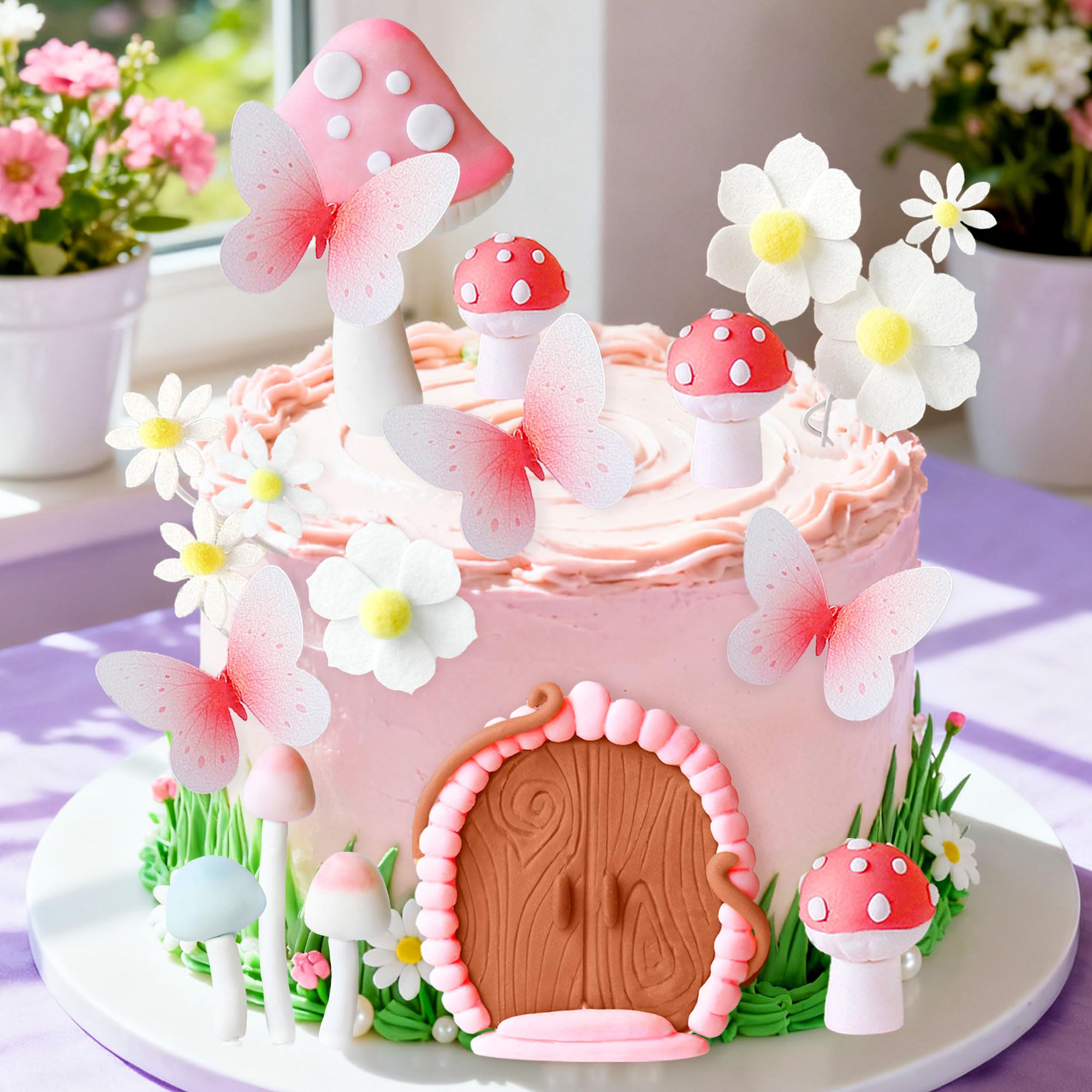 Bach and Boujee Pink Mushroom Cake Topper Set – Fairy Garden Party Decor