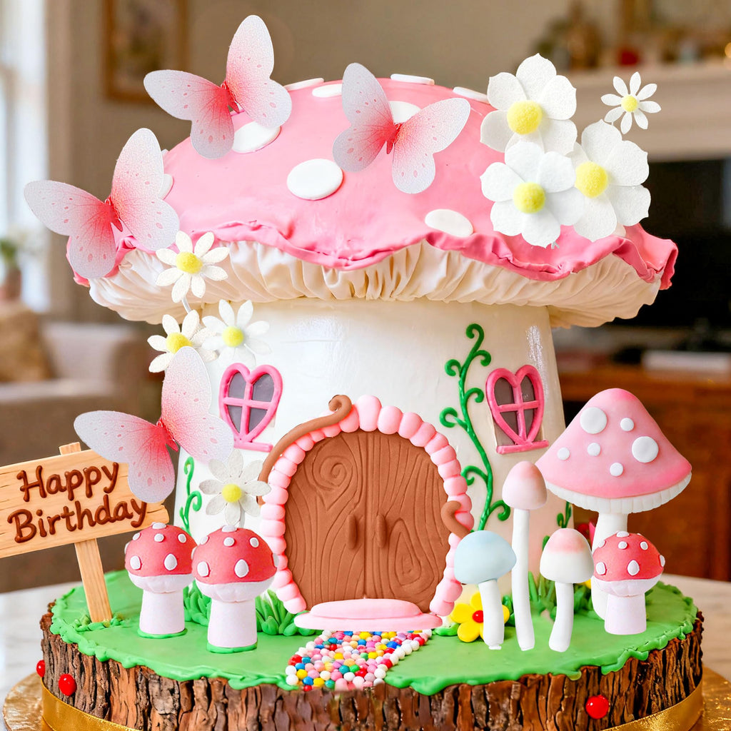 Bach and Boujee Pink Mushroom Cake Topper Set – Fairy Garden Party Decor