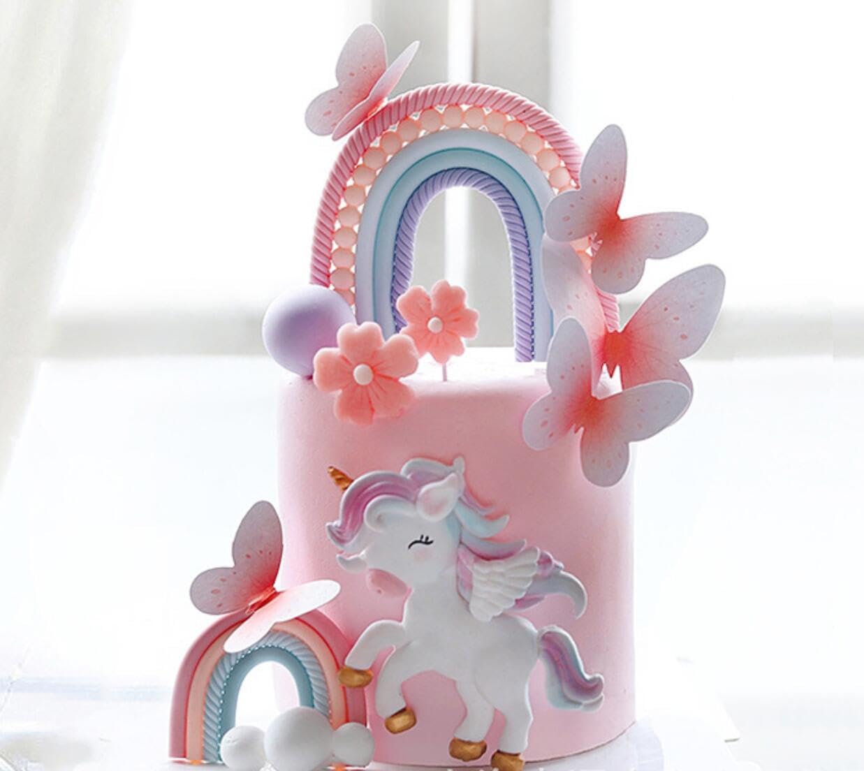 BACH AND BOOZY Pony Unicorn Cake Topper – Rainbow Party Decoration