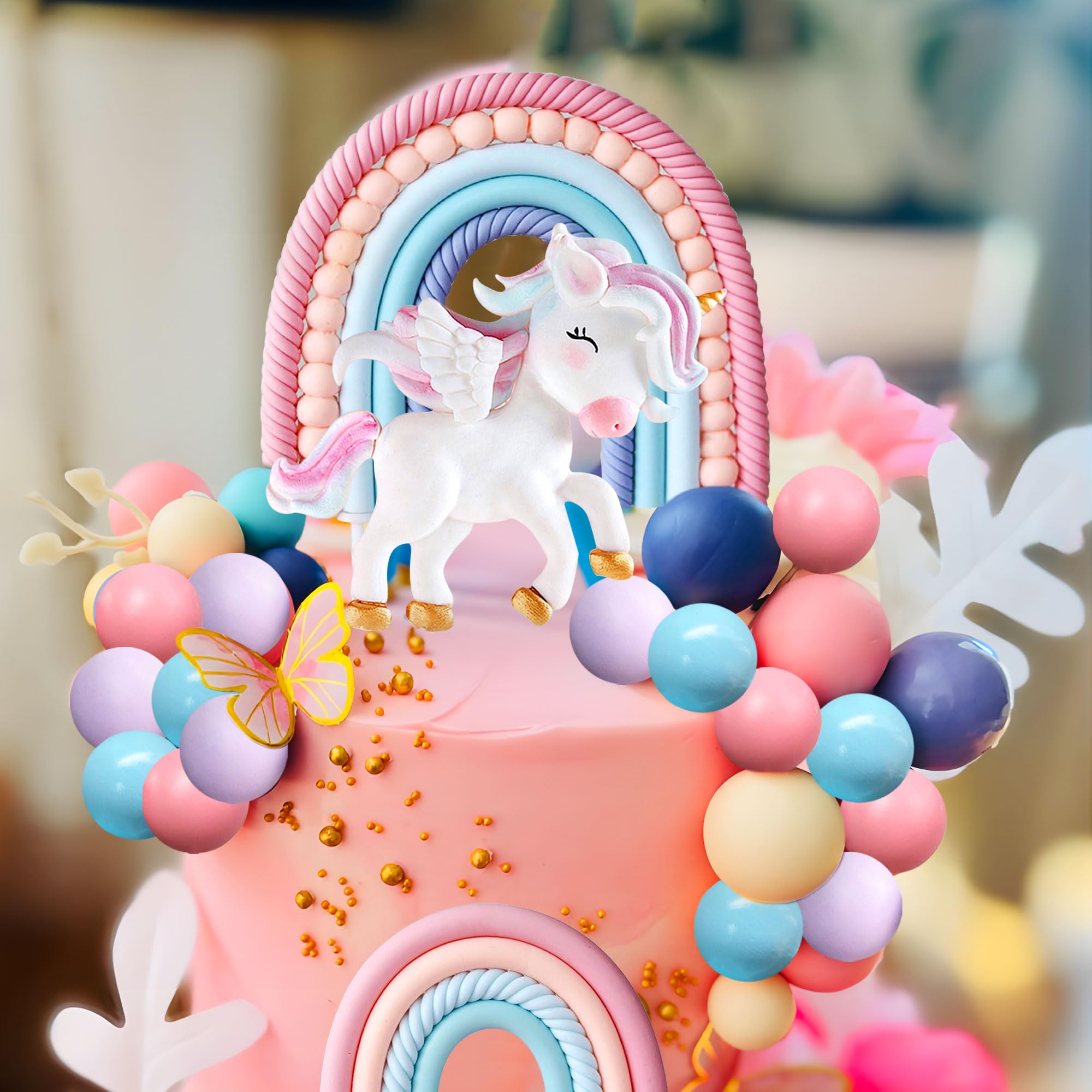 BACH AND BOOZY Pony Unicorn Cake Topper – Rainbow Party Decoration