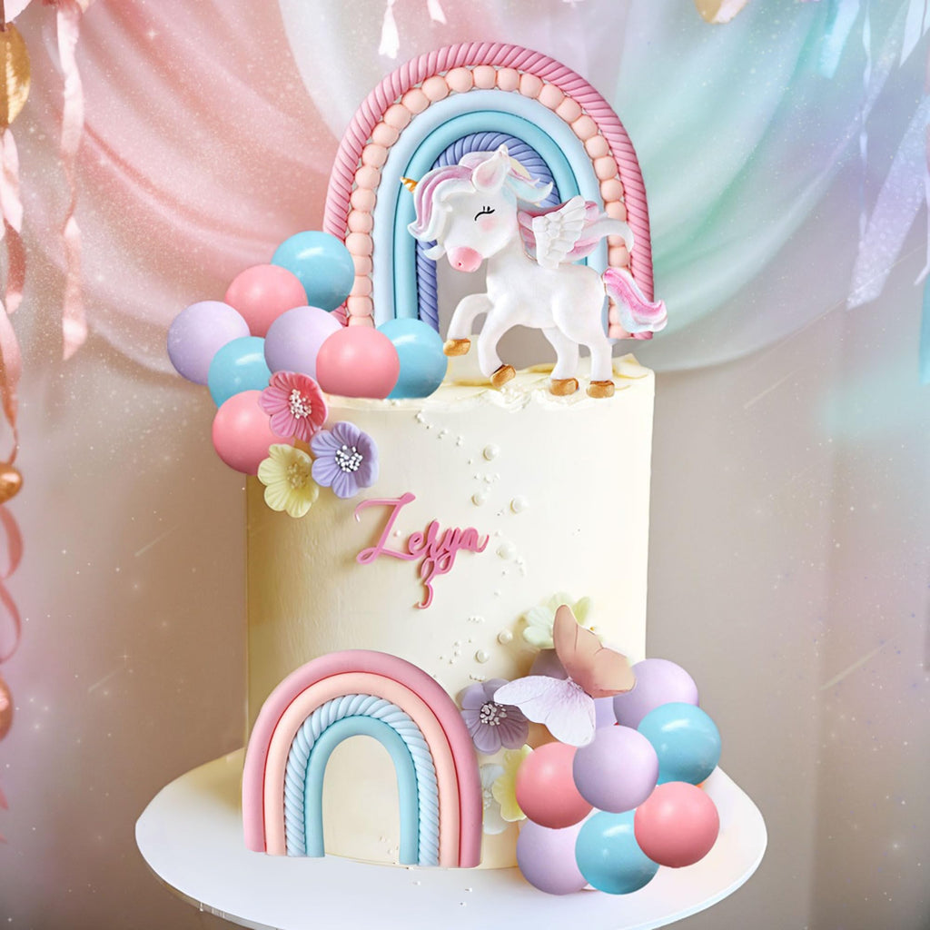 BACH AND BOOZY Pony Unicorn Cake Topper – Rainbow Party Decoration