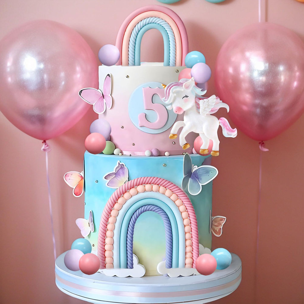 BACH AND BOOZY Pony Unicorn Cake Topper – Rainbow Party Decoration