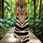 2.Bohemian Maxi Dresses for Women with Pockets Loose Summer Clothing Printed Ankle-Length A-Line Dresses