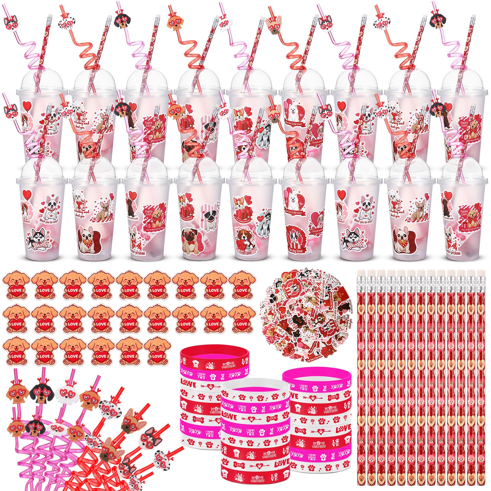 Baderke Valentine Stationery Gift Set – 24-Piece Party Favors with Heart Erasers, Pencils, Silicone Bracelets