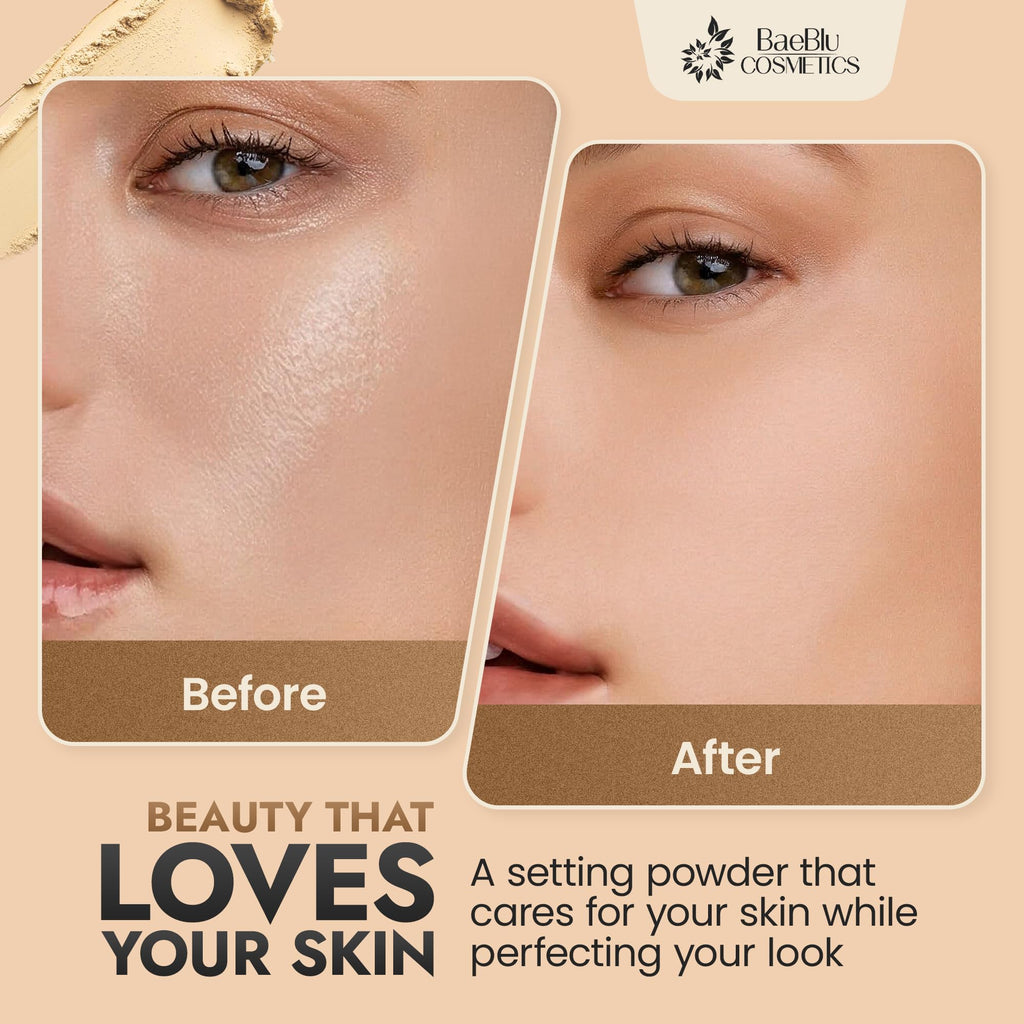 BaeBlu Organic Pressed Setting Powder – Talc-Free, Oil-Absorbing Matte Finish, 16-Hour Wear