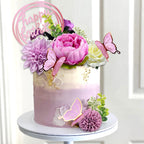 BANBALLON 14 Pcs Butterfly Cake Toppers with Purple Flowers – Happy Birthday & Event Decor