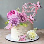 BANBALLON 14 Pcs Butterfly Cake Toppers with Purple Flowers – Happy Birthday & Event Decor