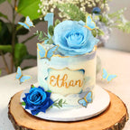 BANBALLON 19 PCS Flower Cake Toppers – Butterfly Happy Birthday Decor with Blue Roses & Eucalyptus