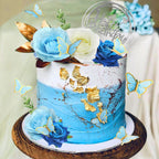 BANBALLON 19 PCS Flower Cake Toppers – Butterfly Happy Birthday Decor with Blue Roses & Eucalyptus