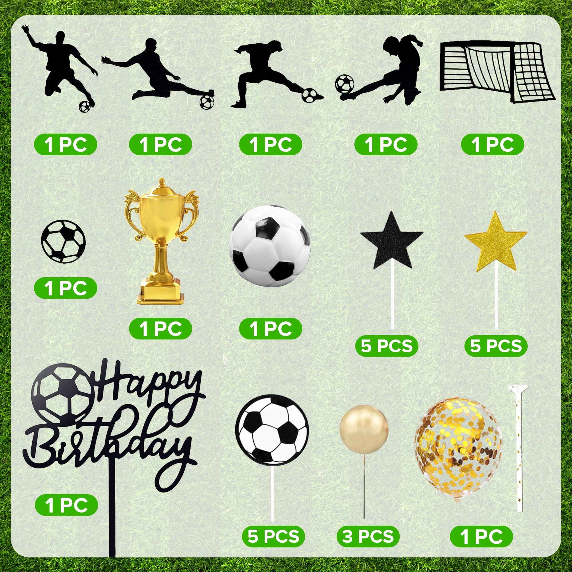 BANBALLON 28 PCS Soccer Cake Topper Set – Football Theme Party Decorations