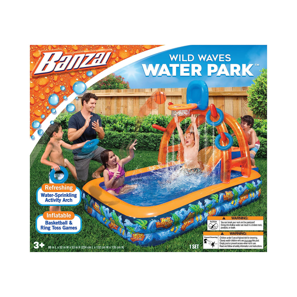 BANZAI Wild Waves Water Park - Backyard Inflatable Splash Toy (88in x 52in)