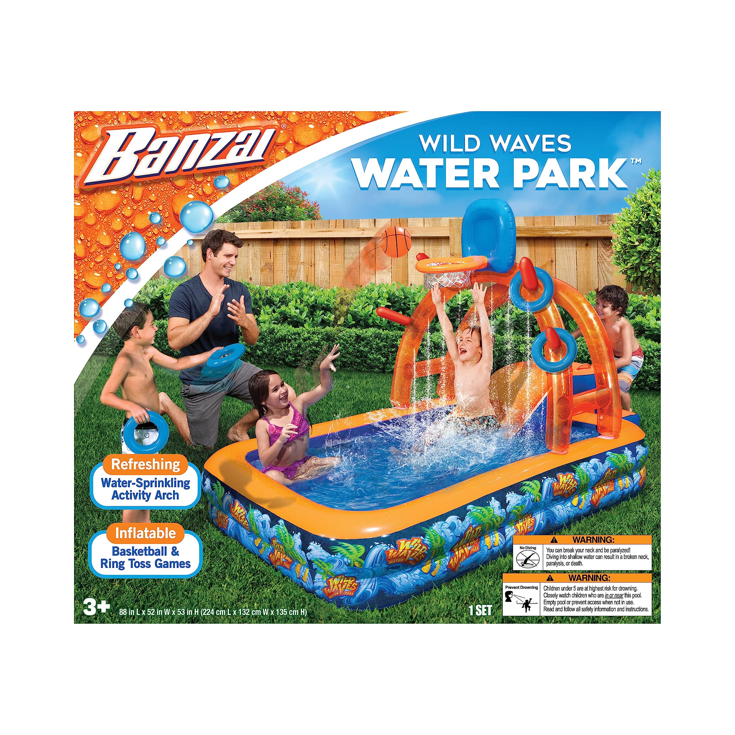 BANZAI Wild Waves Water Park - Backyard Inflatable Splash Toy (88in x 52in)
