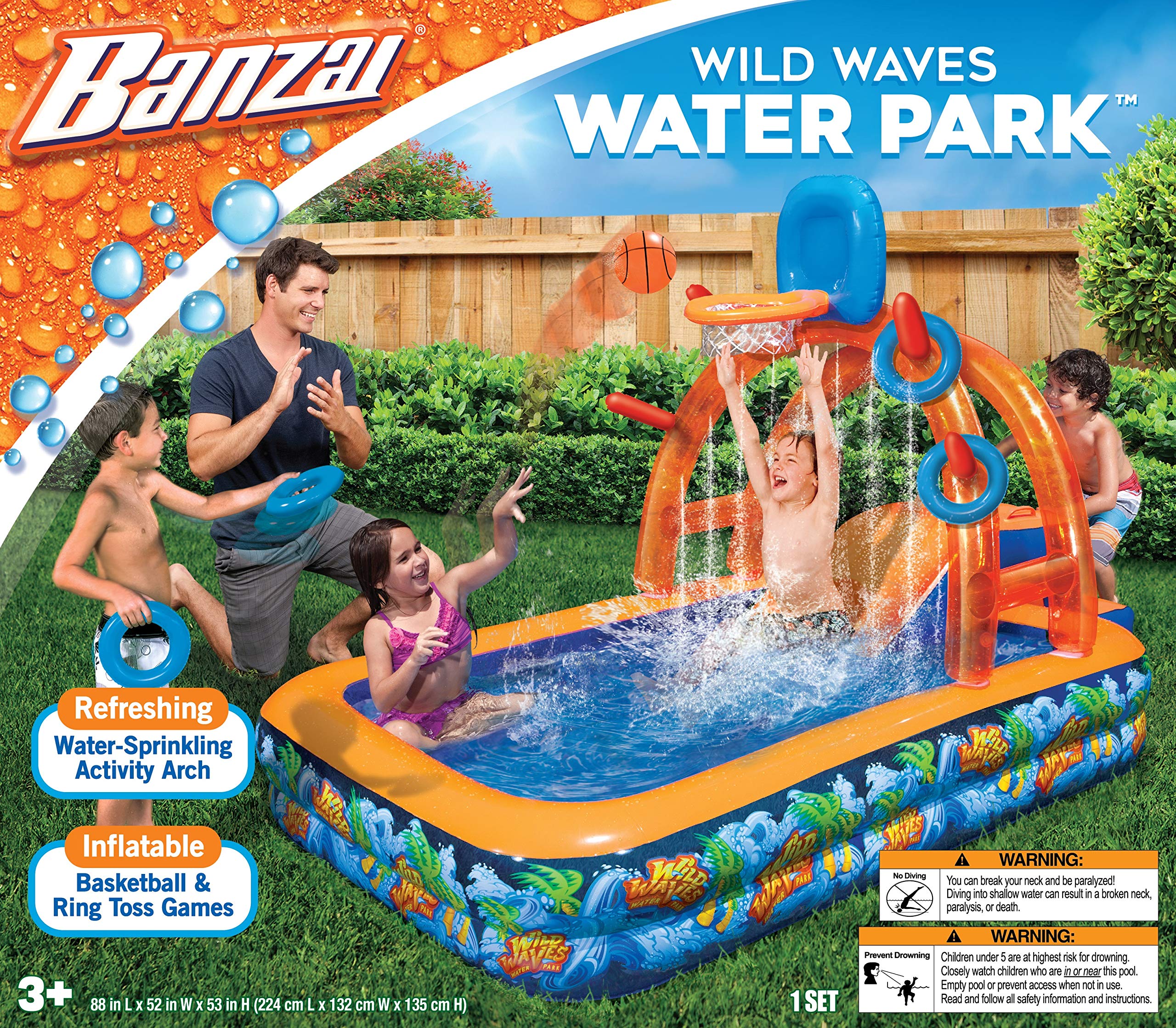 BANZAI Wild Waves Water Park - Backyard Inflatable Splash Toy (88in x 52in)