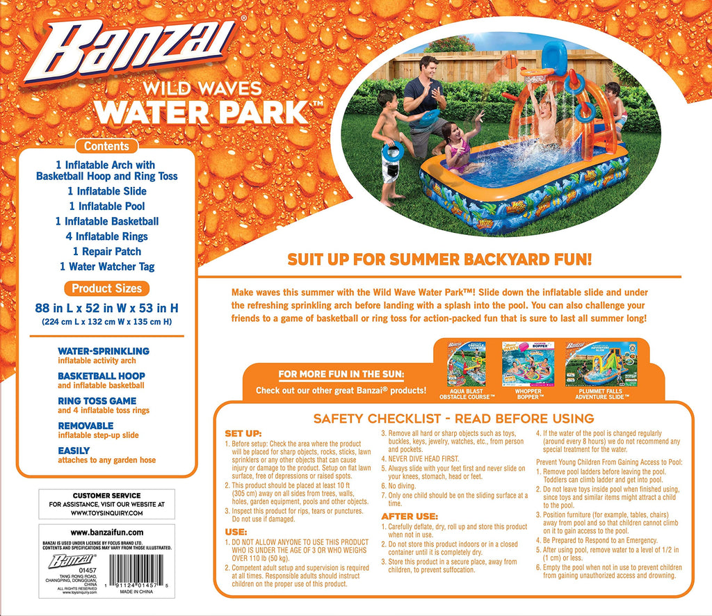BANZAI Wild Waves Water Park - Backyard Inflatable Splash Toy (88in x 52in)