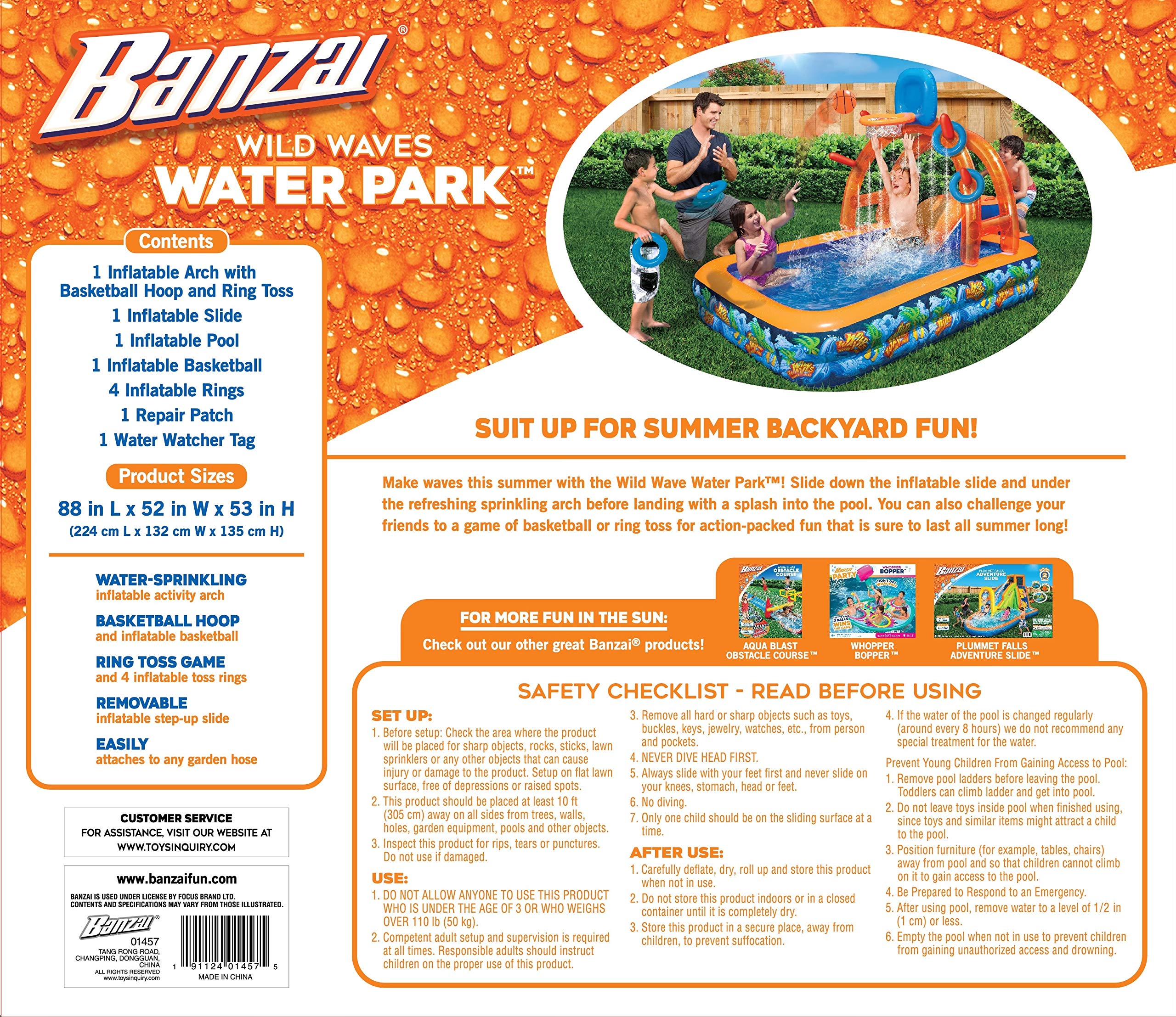 BANZAI Wild Waves Water Park - Backyard Inflatable Splash Toy (88in x 52in)