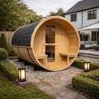 KOVE Outdoor Barrel Sauna – 5–6 Person Garden Sauna with 6kW Harvia Electric Heater