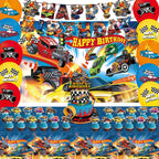BASICF 58 Pcs Hot Car Birthday Party Supplies – Banner, Balloons, Backdrop & Cake Topper